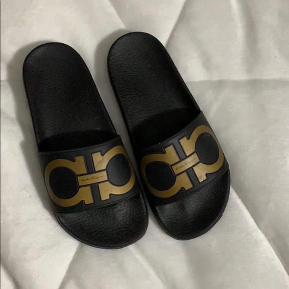 ferragamo slides black and gold